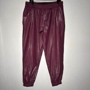 Victorias Secret Women Sport Faux Leather Burgundy Fleece Joggers Track Pants L